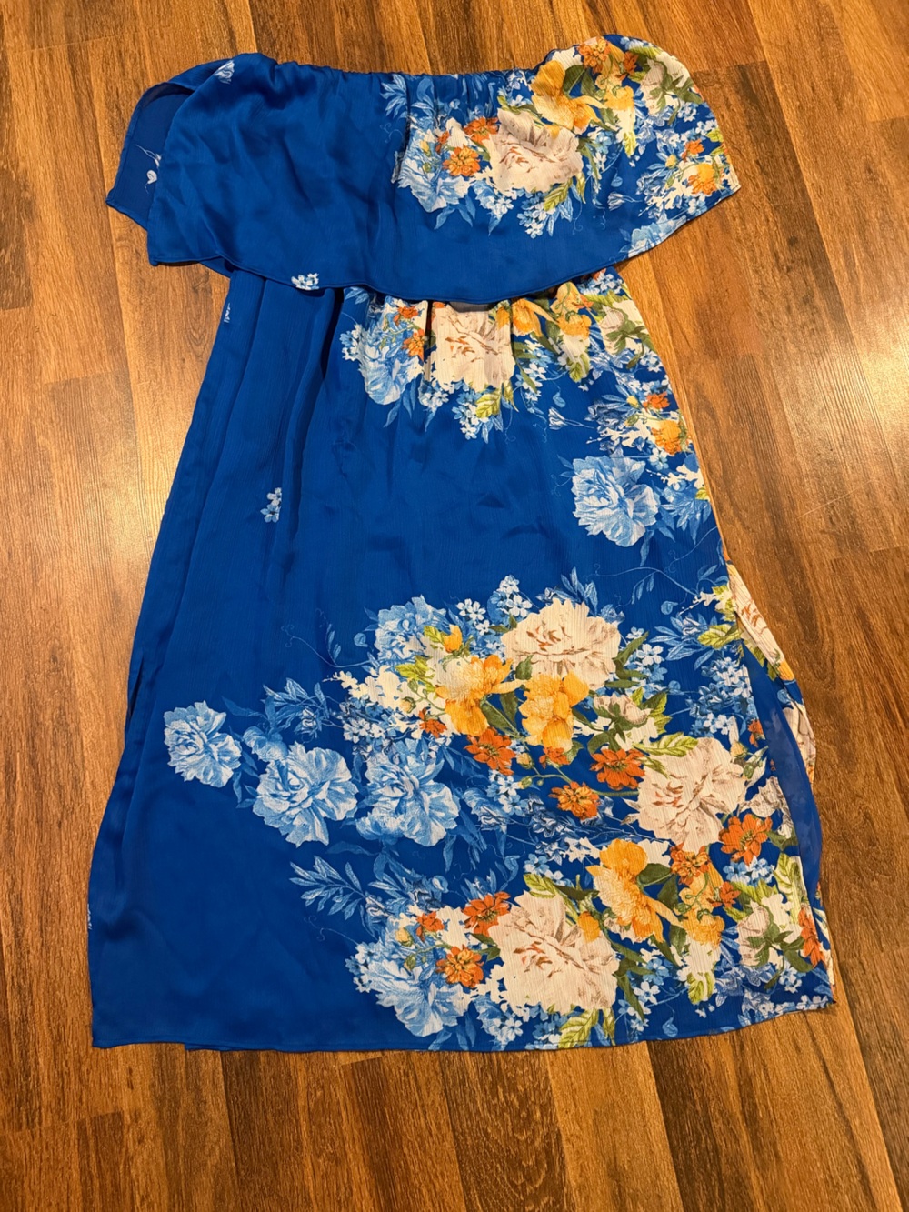 Zara Royal Blue Off-shoulder Floral Midi Dress